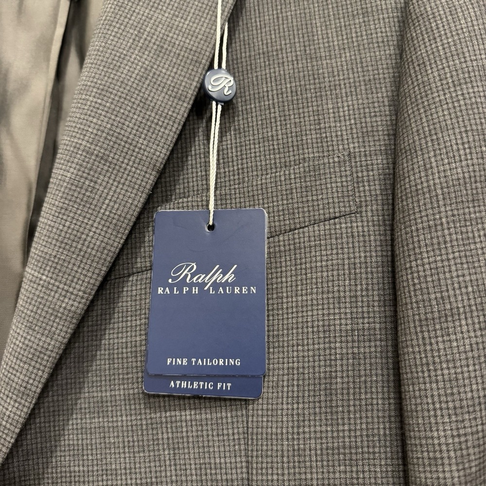 Men's Ralph Lauren Blazer 36r Athletic Fit‎ Gray Check Wool Stretch - Picture 3 of 16